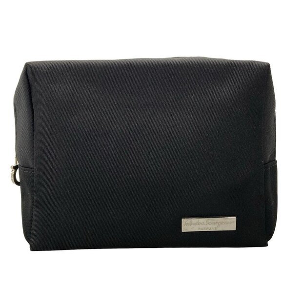 Auth Salvatore Ferragamo Gancini - Black Canvas Pouch - Picture 2 of 10